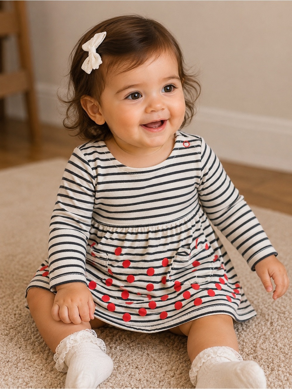 Cat & Jack Baby Girl Striped Polka Dot Dress – 18M